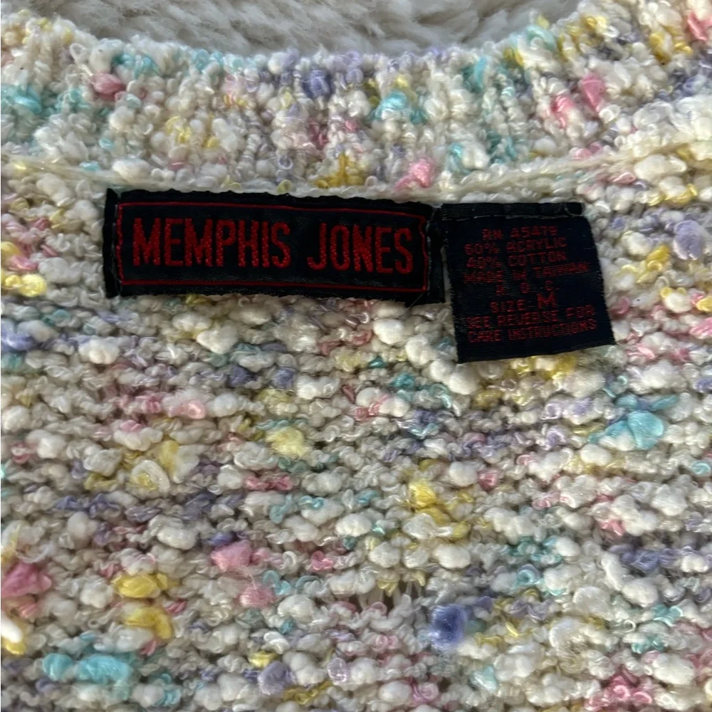 VTG Memphis Jones - Cream Multi Color Knit Sleeveless Cropped Sweater Top - Picture 3 of 4
